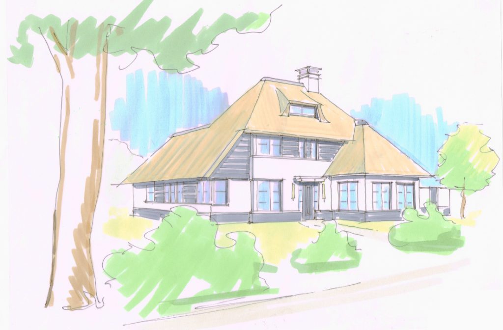 chetsontwerp rietgedekte villa in Vogelenzang