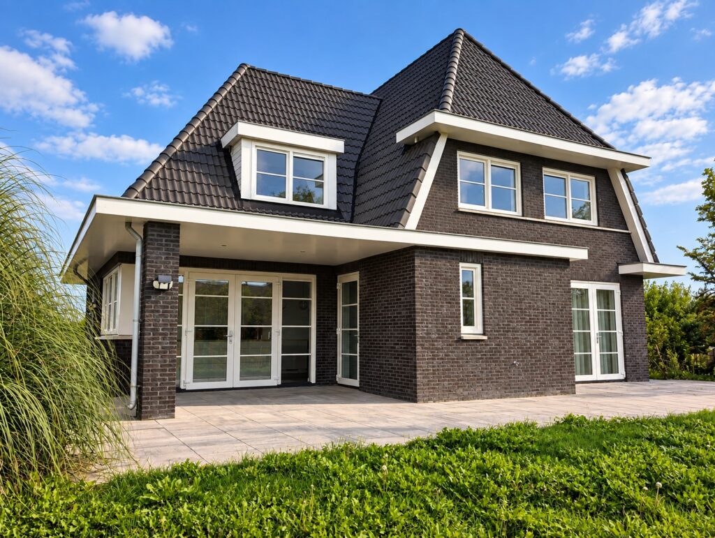 Tuinzijde van jaren '30 woning in Almere Oosterwold met overdekt terras