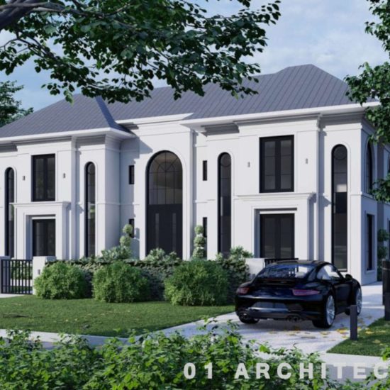 01 Architecten - witgestucte exotische villa met donkere vlakke pannen in Zwolle