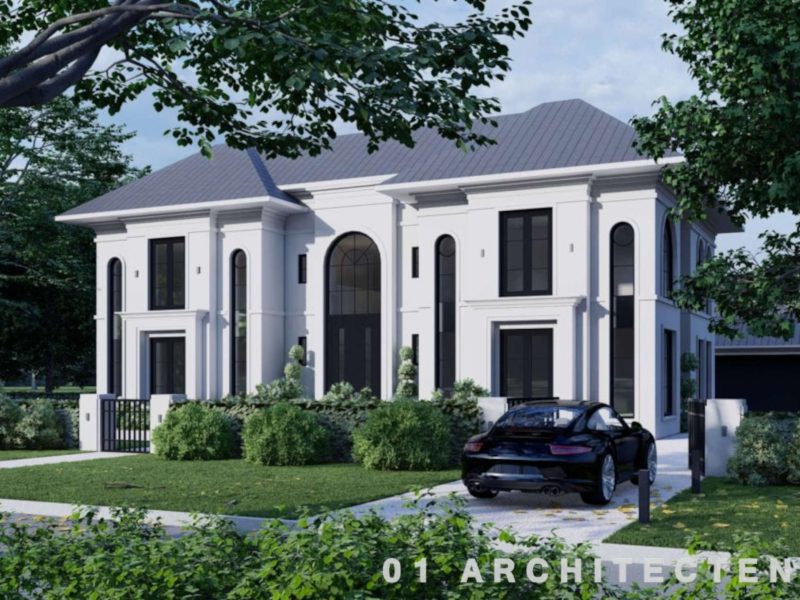 01 Architecten - witgestucte exotische villa met donkere vlakke pannen in Zwolle