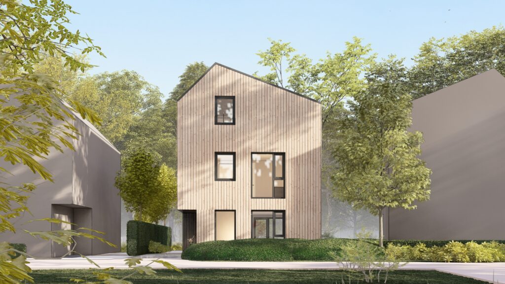 Houten woning tussen de bomen in Muiderbos Almere ontworpen door 01ArchitectenAlmere